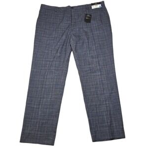Michael Strahan Dress Pants Mens 42x32 Navy Blue Plaid Modern Fit Stretch NEW